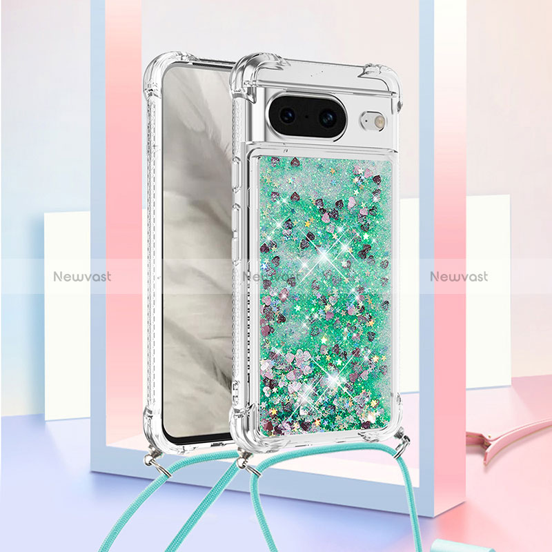 Silicone Candy Rubber TPU Bling-Bling Soft Case Cover with Lanyard Strap S03 for Google Pixel 8 5G