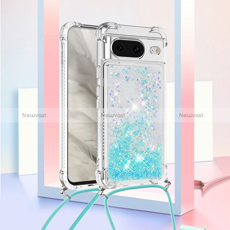 Silicone Candy Rubber TPU Bling-Bling Soft Case Cover with Lanyard Strap S03 for Google Pixel 8 5G