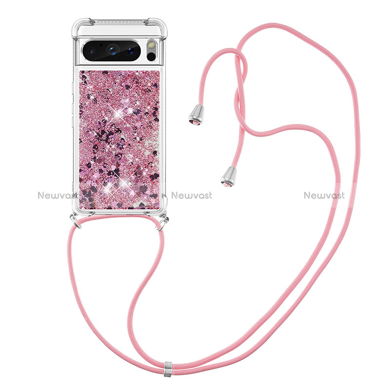 Silicone Candy Rubber TPU Bling-Bling Soft Case Cover with Lanyard Strap S03 for Google Pixel 8 Pro 5G