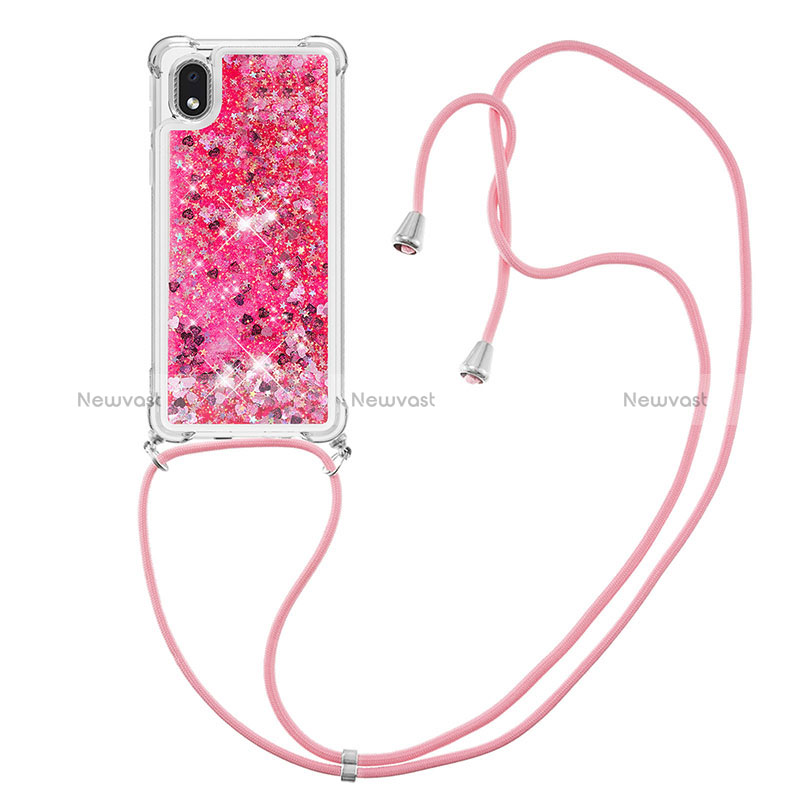 Silicone Candy Rubber TPU Bling-Bling Soft Case Cover with Lanyard Strap S03 for Samsung Galaxy A01 Core