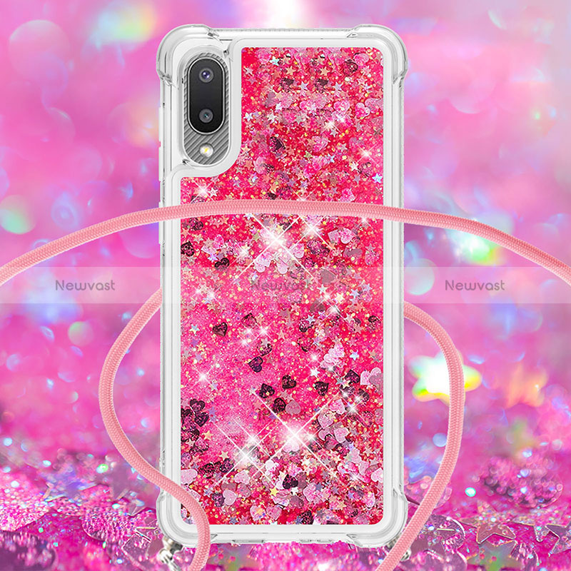 Silicone Candy Rubber TPU Bling-Bling Soft Case Cover with Lanyard Strap S03 for Samsung Galaxy A02