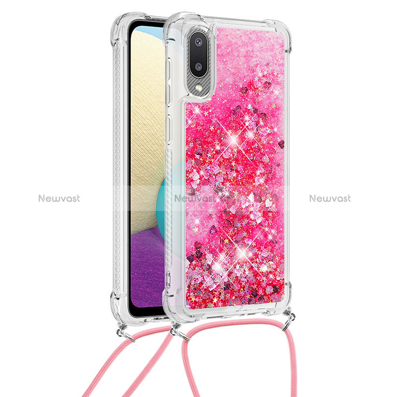 Silicone Candy Rubber TPU Bling-Bling Soft Case Cover with Lanyard Strap S03 for Samsung Galaxy A02