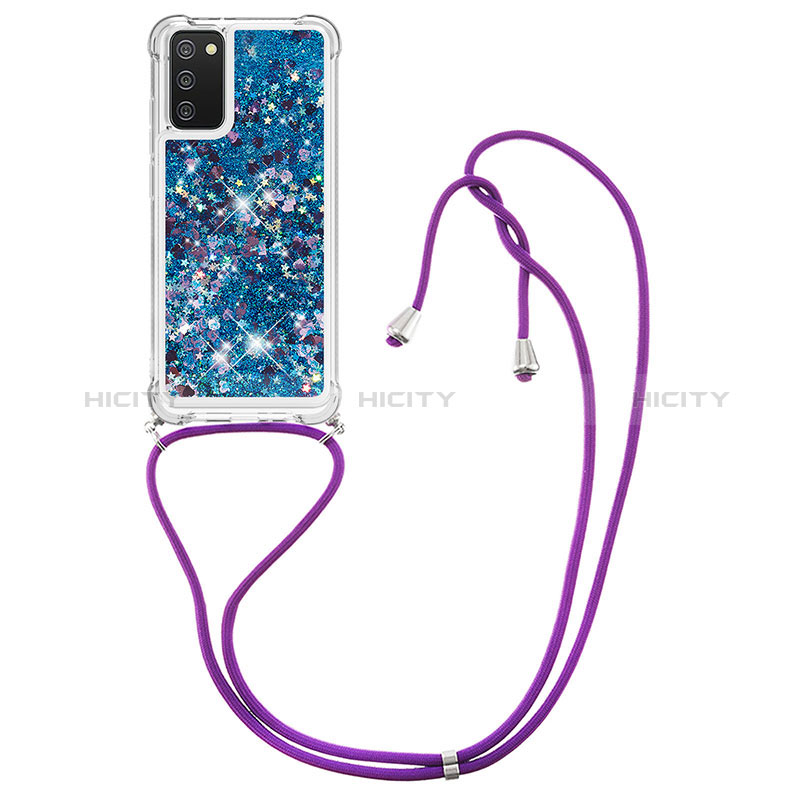 Silicone Candy Rubber TPU Bling-Bling Soft Case Cover with Lanyard Strap S03 for Samsung Galaxy A03s