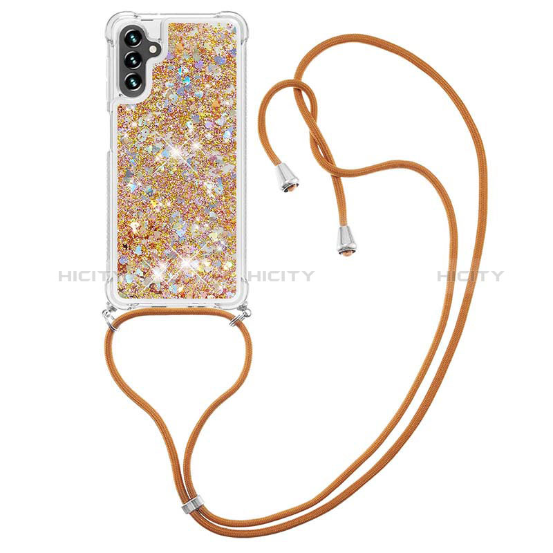 Silicone Candy Rubber TPU Bling-Bling Soft Case Cover with Lanyard Strap S03 for Samsung Galaxy A04s