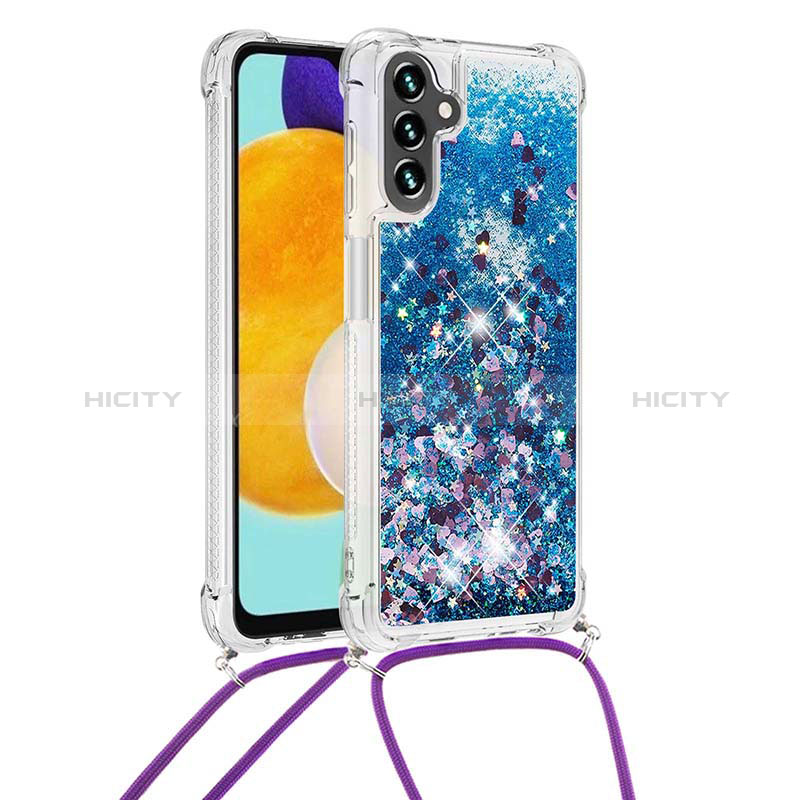 Silicone Candy Rubber TPU Bling-Bling Soft Case Cover with Lanyard Strap S03 for Samsung Galaxy A04s Blue