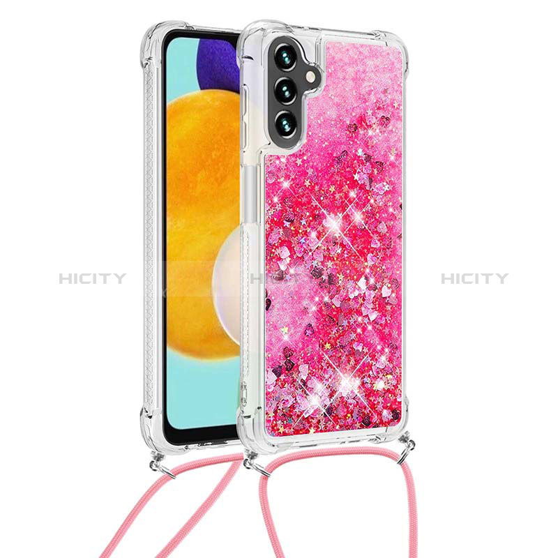 Silicone Candy Rubber TPU Bling-Bling Soft Case Cover with Lanyard Strap S03 for Samsung Galaxy A04s Hot Pink