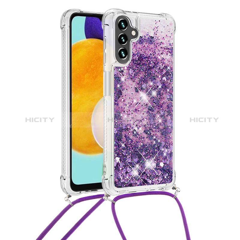 Silicone Candy Rubber TPU Bling-Bling Soft Case Cover with Lanyard Strap S03 for Samsung Galaxy A04s Purple