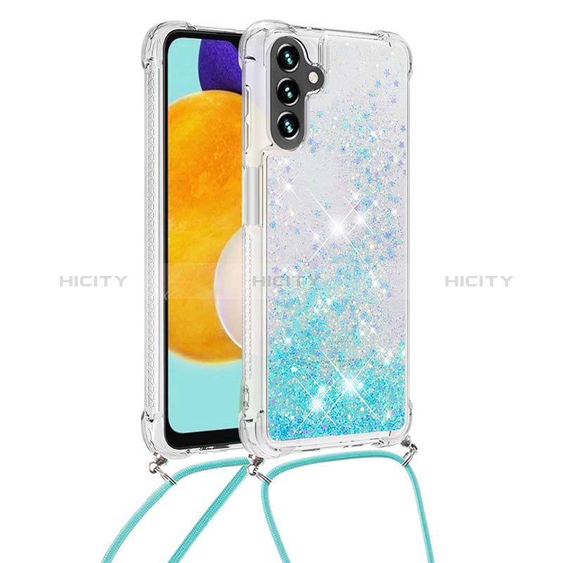 Silicone Candy Rubber TPU Bling-Bling Soft Case Cover with Lanyard Strap S03 for Samsung Galaxy A04s Sky Blue