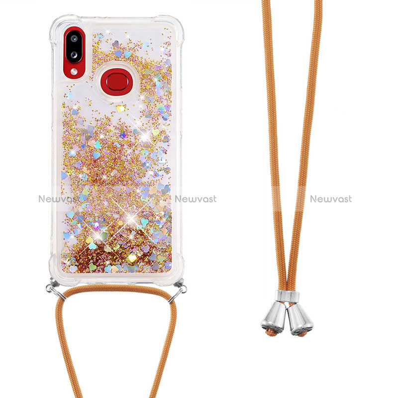 Silicone Candy Rubber TPU Bling-Bling Soft Case Cover with Lanyard Strap S03 for Samsung Galaxy A10s