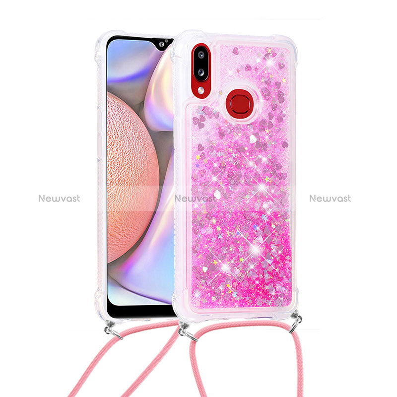 Silicone Candy Rubber TPU Bling-Bling Soft Case Cover with Lanyard Strap S03 for Samsung Galaxy A10s