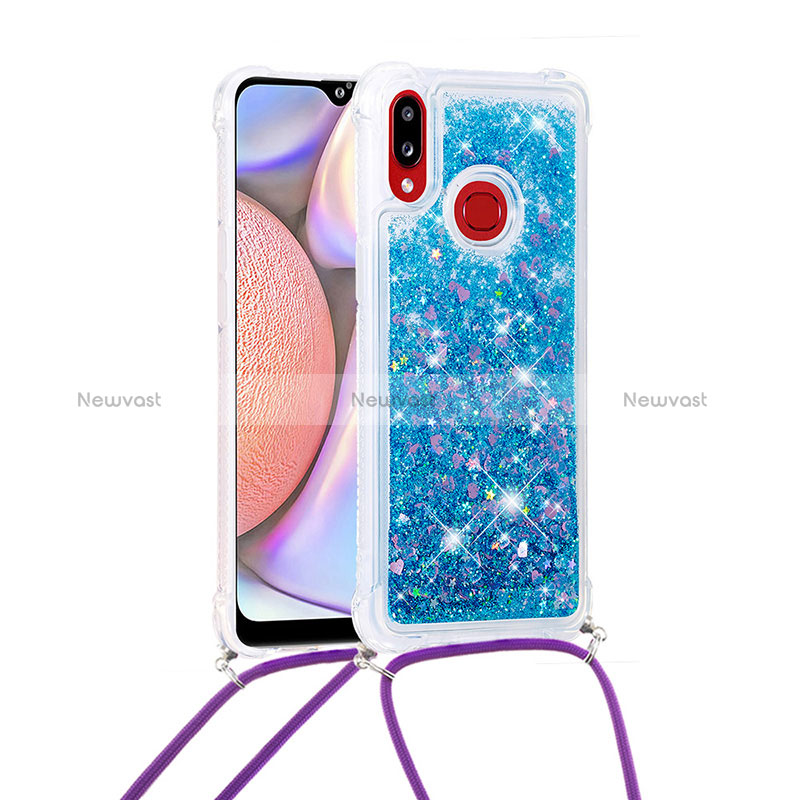 Silicone Candy Rubber TPU Bling-Bling Soft Case Cover with Lanyard Strap S03 for Samsung Galaxy A10s