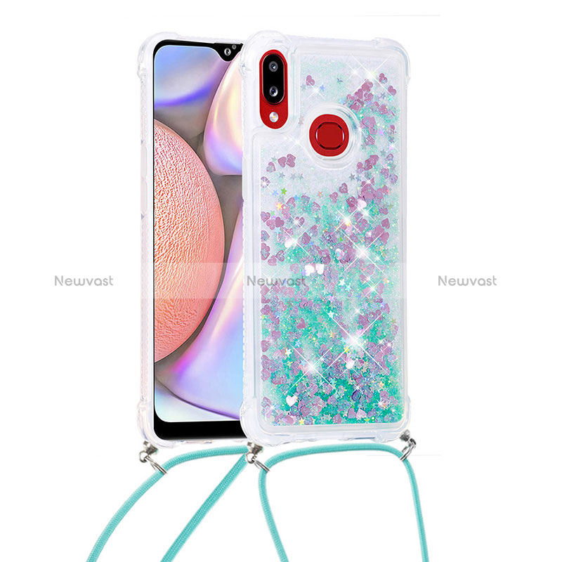 Silicone Candy Rubber TPU Bling-Bling Soft Case Cover with Lanyard Strap S03 for Samsung Galaxy A10s