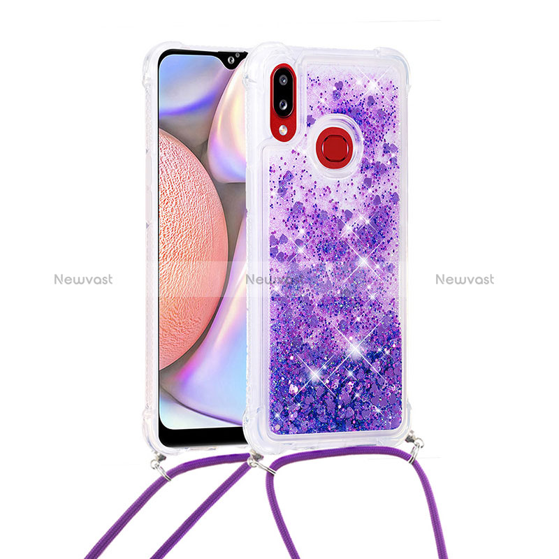 Silicone Candy Rubber TPU Bling-Bling Soft Case Cover with Lanyard Strap S03 for Samsung Galaxy A10s