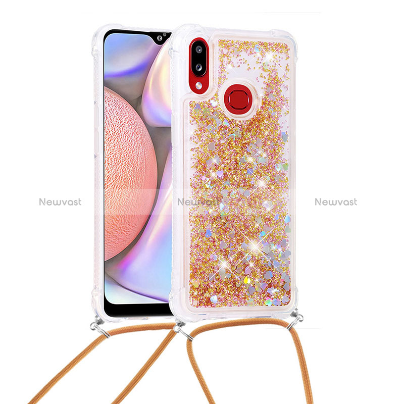 Silicone Candy Rubber TPU Bling-Bling Soft Case Cover with Lanyard Strap S03 for Samsung Galaxy A10s