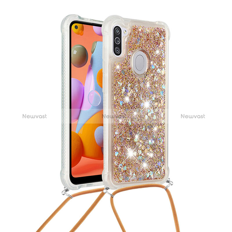 Silicone Candy Rubber TPU Bling-Bling Soft Case Cover with Lanyard Strap S03 for Samsung Galaxy A11