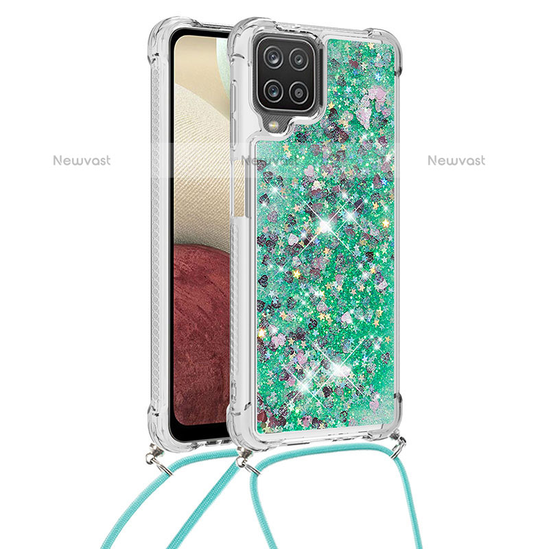 Silicone Candy Rubber TPU Bling-Bling Soft Case Cover with Lanyard Strap S03 for Samsung Galaxy A12