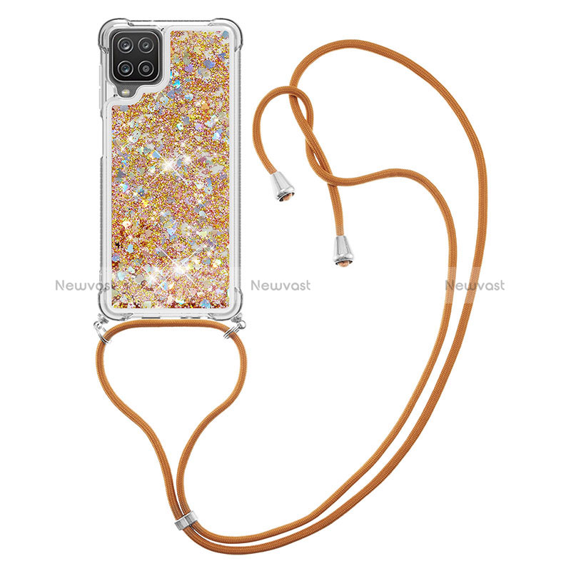 Silicone Candy Rubber TPU Bling-Bling Soft Case Cover with Lanyard Strap S03 for Samsung Galaxy A12 Nacho