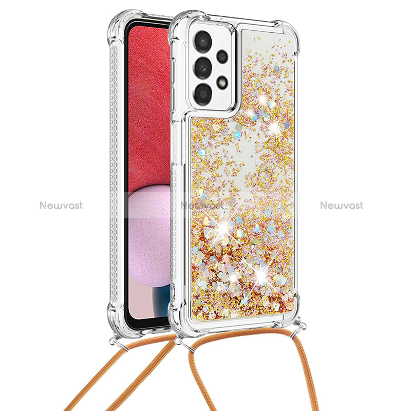 Silicone Candy Rubber TPU Bling-Bling Soft Case Cover with Lanyard Strap S03 for Samsung Galaxy A13 4G Gold