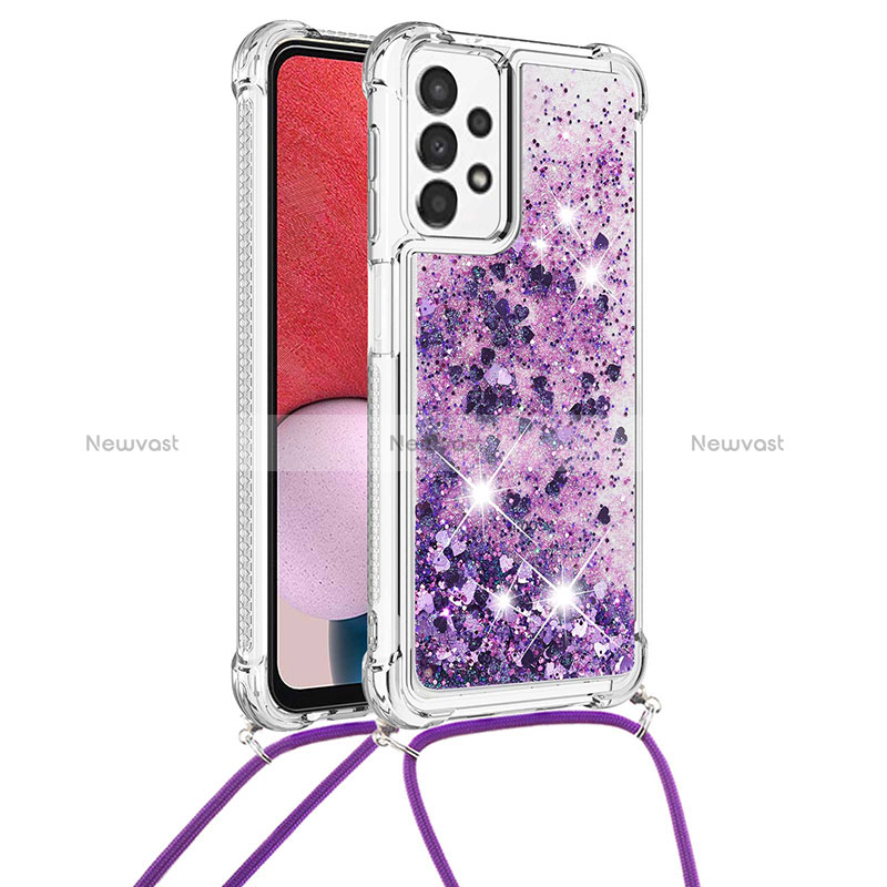 Silicone Candy Rubber TPU Bling-Bling Soft Case Cover with Lanyard Strap S03 for Samsung Galaxy A13 4G Purple