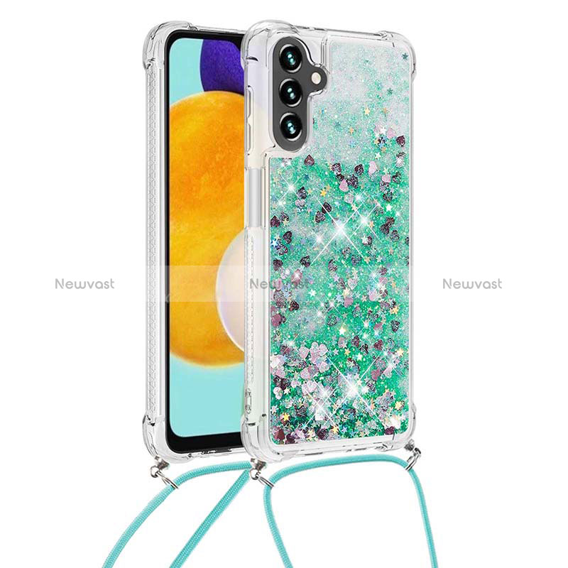 Silicone Candy Rubber TPU Bling-Bling Soft Case Cover with Lanyard Strap S03 for Samsung Galaxy A13 5G Green