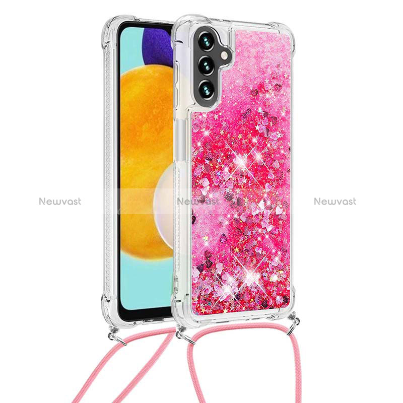 Silicone Candy Rubber TPU Bling-Bling Soft Case Cover with Lanyard Strap S03 for Samsung Galaxy A13 5G Hot Pink