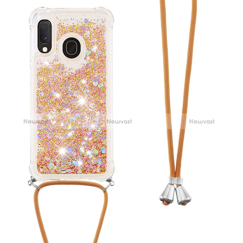 Silicone Candy Rubber TPU Bling-Bling Soft Case Cover with Lanyard Strap S03 for Samsung Galaxy A20e