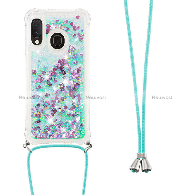 Silicone Candy Rubber TPU Bling-Bling Soft Case Cover with Lanyard Strap S03 for Samsung Galaxy A20e