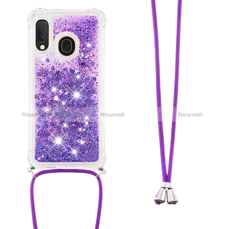 Silicone Candy Rubber TPU Bling-Bling Soft Case Cover with Lanyard Strap S03 for Samsung Galaxy A20e