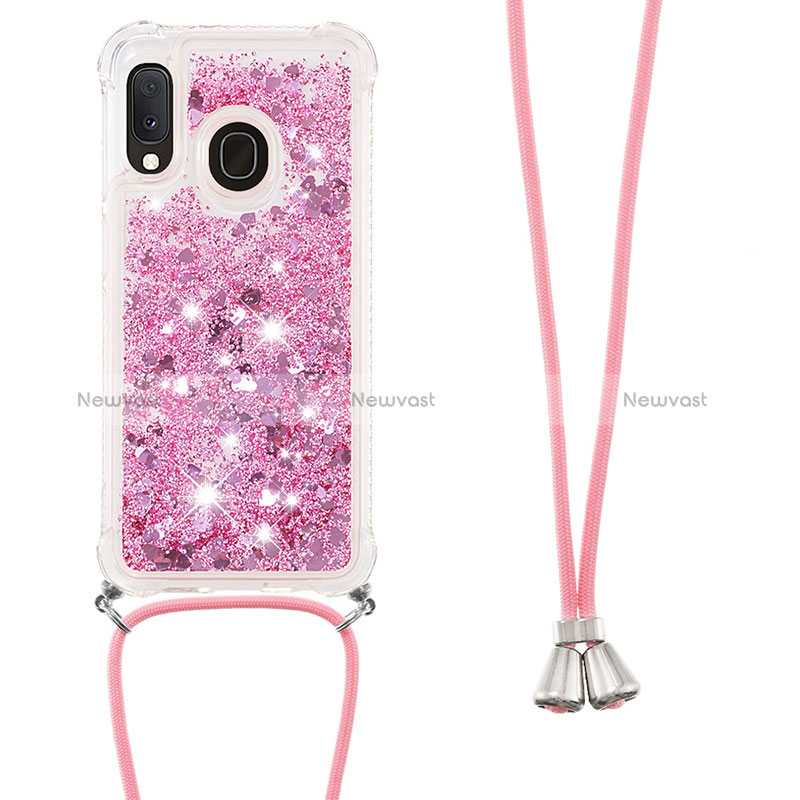 Silicone Candy Rubber TPU Bling-Bling Soft Case Cover with Lanyard Strap S03 for Samsung Galaxy A20e