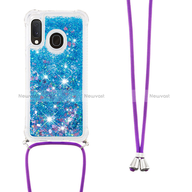 Silicone Candy Rubber TPU Bling-Bling Soft Case Cover with Lanyard Strap S03 for Samsung Galaxy A20e Blue