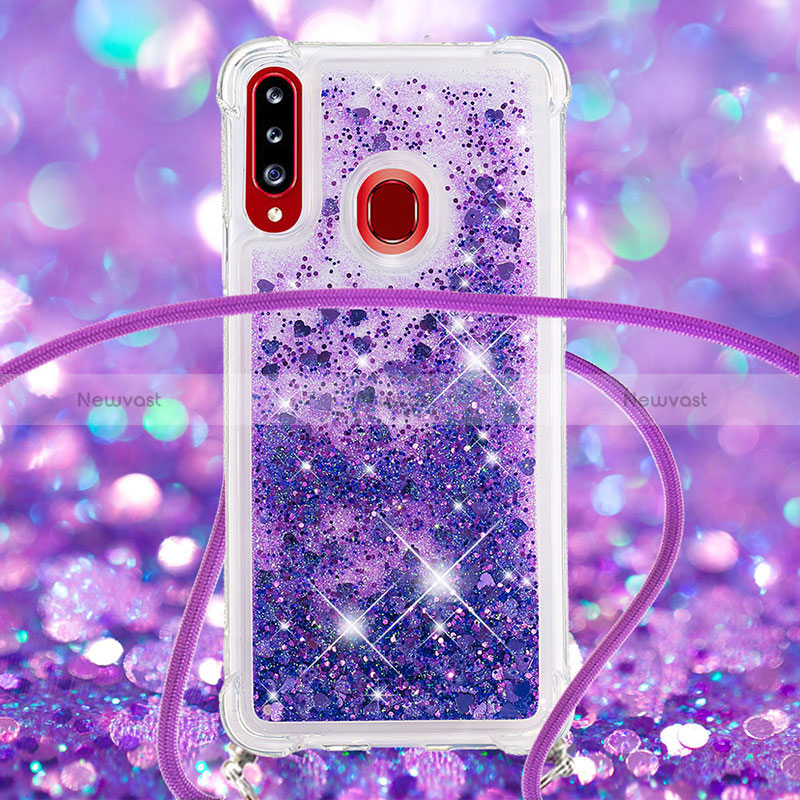 Silicone Candy Rubber TPU Bling-Bling Soft Case Cover with Lanyard Strap S03 for Samsung Galaxy A20s