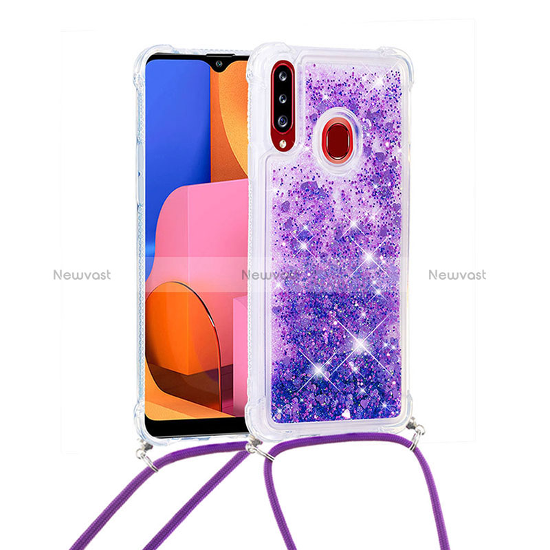 Silicone Candy Rubber TPU Bling-Bling Soft Case Cover with Lanyard Strap S03 for Samsung Galaxy A20s