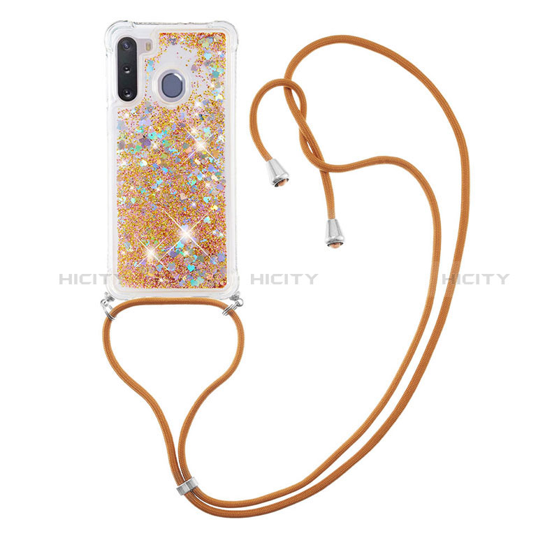 Silicone Candy Rubber TPU Bling-Bling Soft Case Cover with Lanyard Strap S03 for Samsung Galaxy A21 European