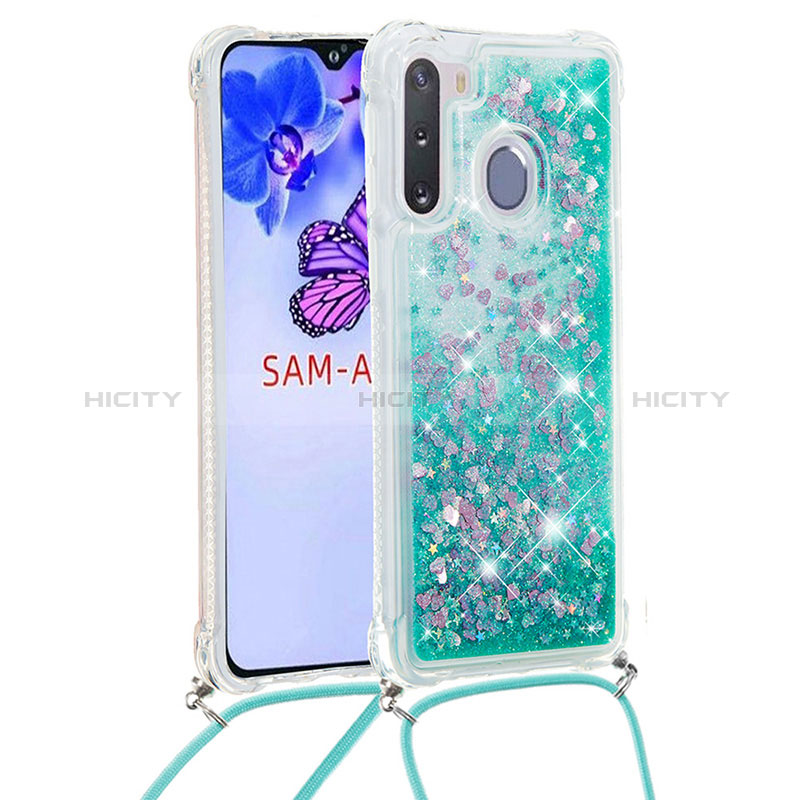 Silicone Candy Rubber TPU Bling-Bling Soft Case Cover with Lanyard Strap S03 for Samsung Galaxy A21 European