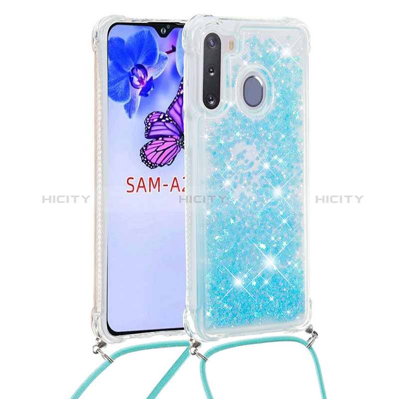 Silicone Candy Rubber TPU Bling-Bling Soft Case Cover with Lanyard Strap S03 for Samsung Galaxy A21 European