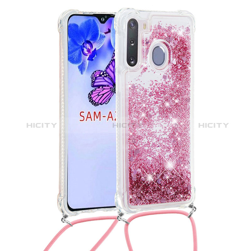 Silicone Candy Rubber TPU Bling-Bling Soft Case Cover with Lanyard Strap S03 for Samsung Galaxy A21 European