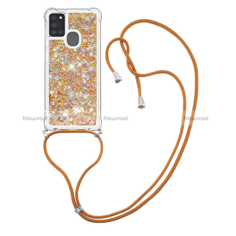 Silicone Candy Rubber TPU Bling-Bling Soft Case Cover with Lanyard Strap S03 for Samsung Galaxy A21s