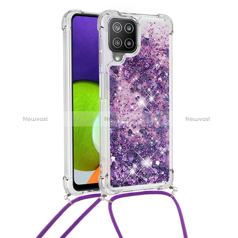 Silicone Candy Rubber TPU Bling-Bling Soft Case Cover with Lanyard Strap S03 for Samsung Galaxy A22 4G Purple