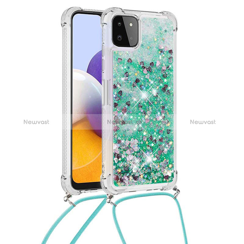 Silicone Candy Rubber TPU Bling-Bling Soft Case Cover with Lanyard Strap S03 for Samsung Galaxy A22 5G