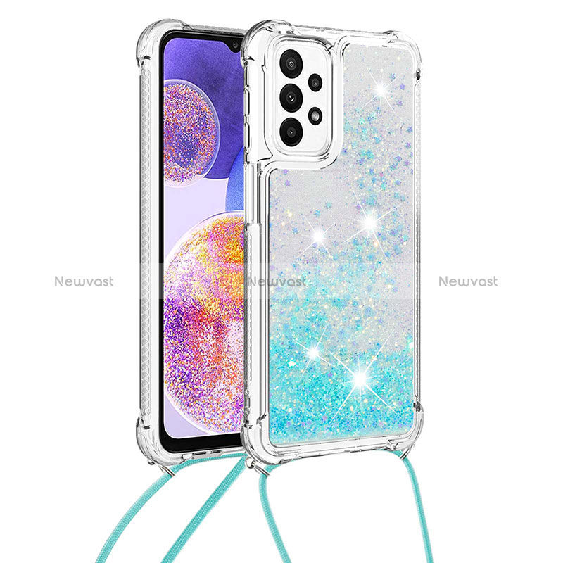 Silicone Candy Rubber TPU Bling-Bling Soft Case Cover with Lanyard Strap S03 for Samsung Galaxy A23 4G Sky Blue