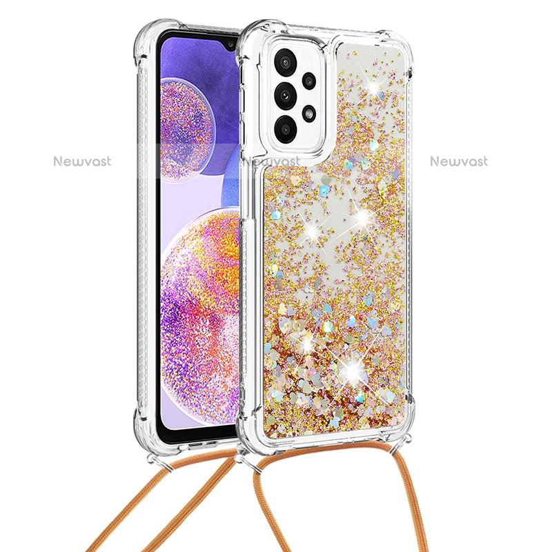 Silicone Candy Rubber TPU Bling-Bling Soft Case Cover with Lanyard Strap S03 for Samsung Galaxy A23 5G Gold