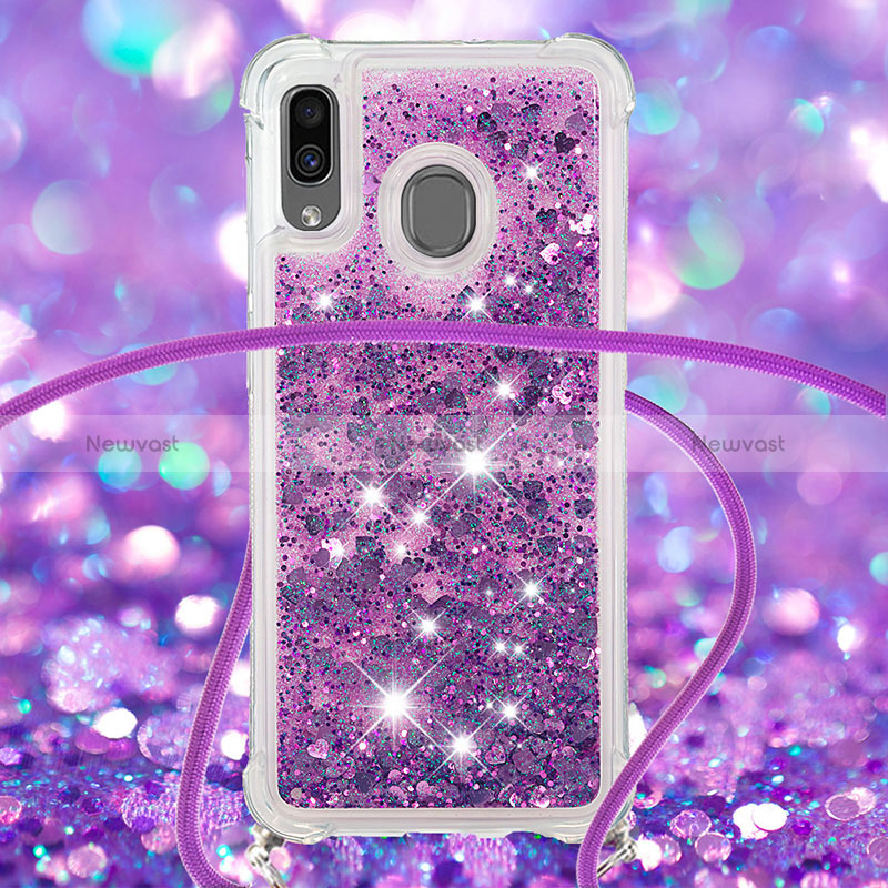 Silicone Candy Rubber TPU Bling-Bling Soft Case Cover with Lanyard Strap S03 for Samsung Galaxy A30