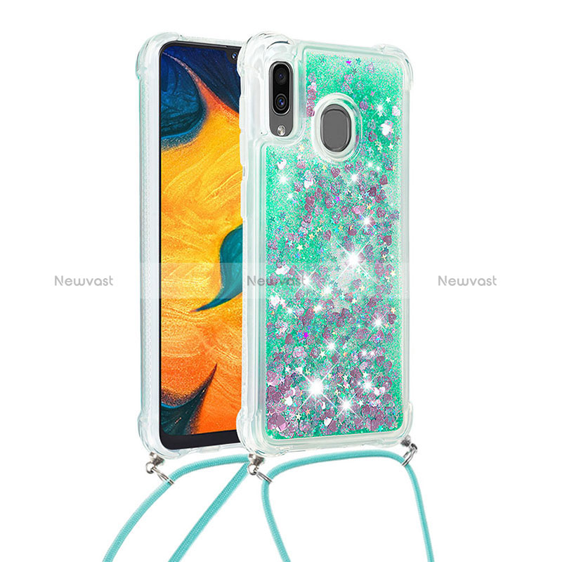 Silicone Candy Rubber TPU Bling-Bling Soft Case Cover with Lanyard Strap S03 for Samsung Galaxy A30