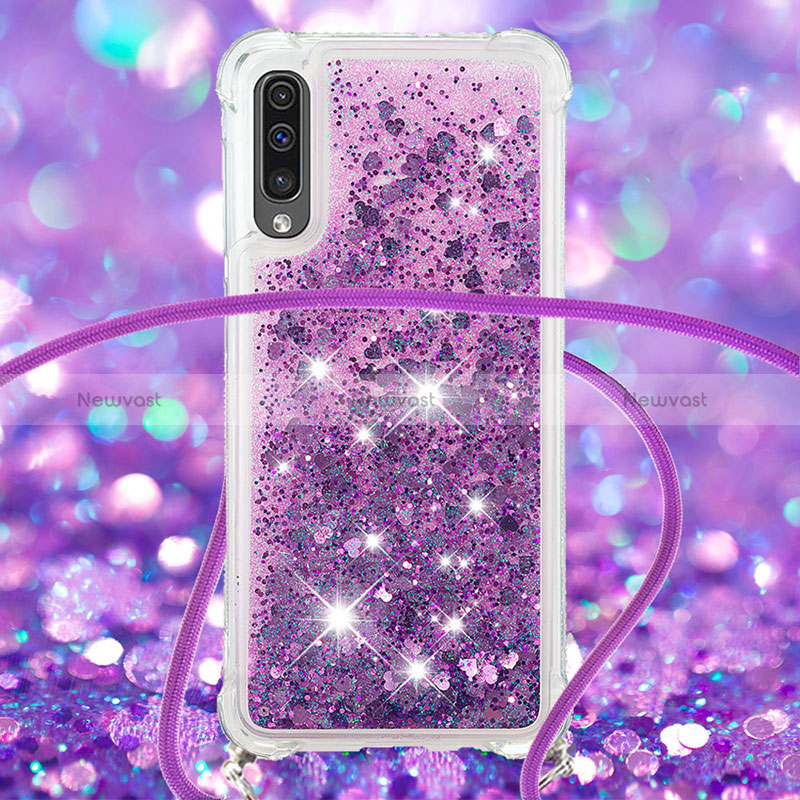 Silicone Candy Rubber TPU Bling-Bling Soft Case Cover with Lanyard Strap S03 for Samsung Galaxy A30S