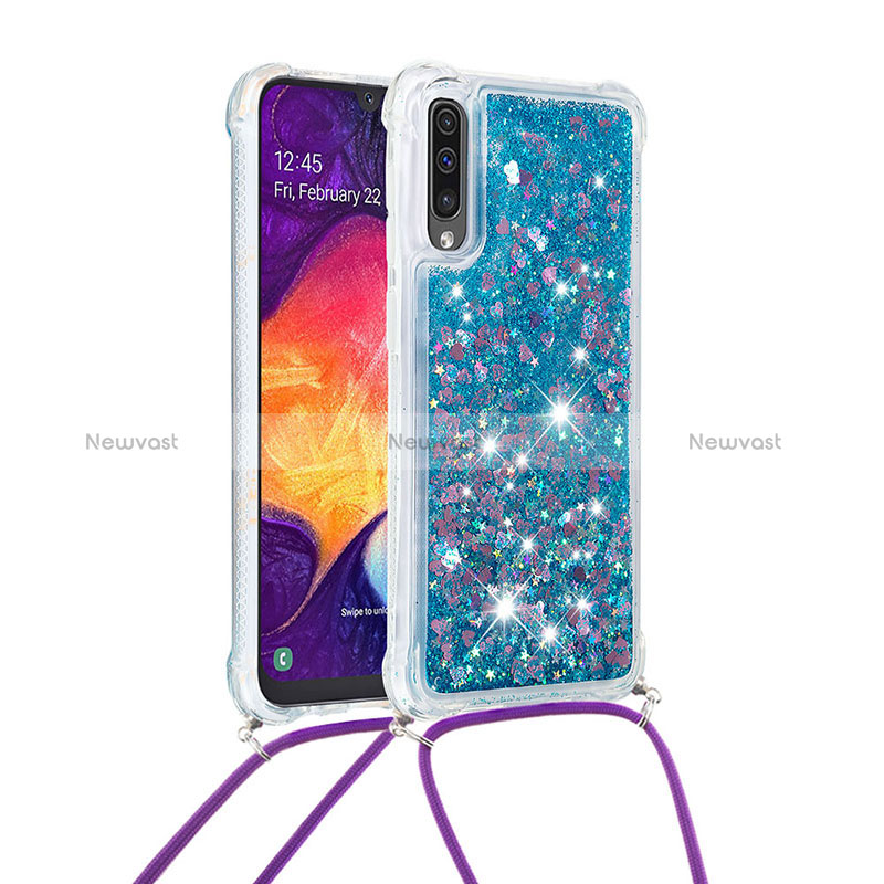 Silicone Candy Rubber TPU Bling-Bling Soft Case Cover with Lanyard Strap S03 for Samsung Galaxy A30S