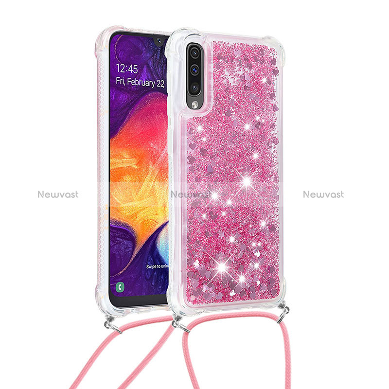 Silicone Candy Rubber TPU Bling-Bling Soft Case Cover with Lanyard Strap S03 for Samsung Galaxy A30S Red