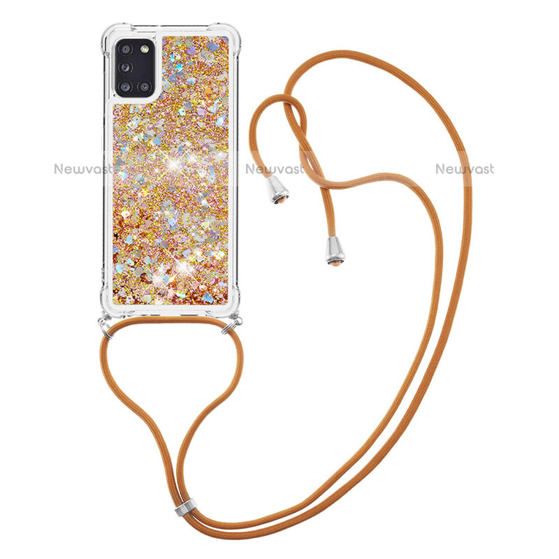 Silicone Candy Rubber TPU Bling-Bling Soft Case Cover with Lanyard Strap S03 for Samsung Galaxy A31