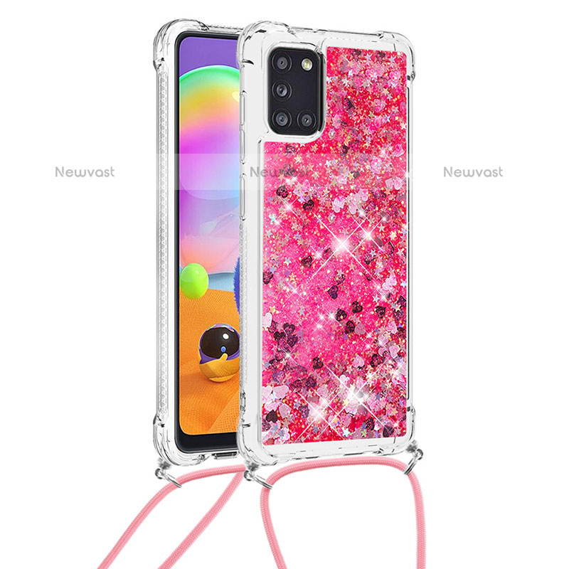 Silicone Candy Rubber TPU Bling-Bling Soft Case Cover with Lanyard Strap S03 for Samsung Galaxy A31