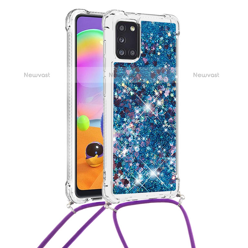 Silicone Candy Rubber TPU Bling-Bling Soft Case Cover with Lanyard Strap S03 for Samsung Galaxy A31