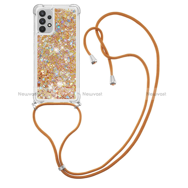 Silicone Candy Rubber TPU Bling-Bling Soft Case Cover with Lanyard Strap S03 for Samsung Galaxy A32 4G